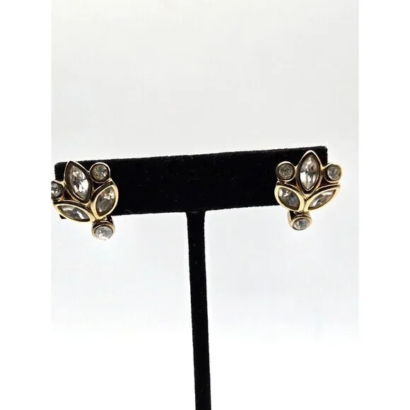 Christian Dior Signed Crystal Rhinestone Gold Plated stud Earrings Rare design - Picture 4 of 7